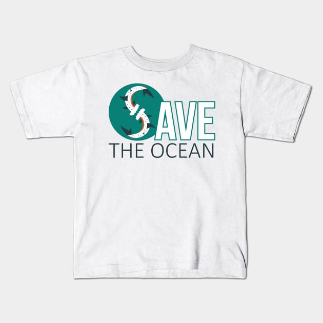 Save The Ocean Keep The Sea Plastic Free Turtle Scene Kids T-Shirt by javva